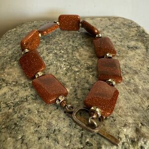 Sparkling Vintage Rectangular Goldstone  Sterling Silver  Bracelet